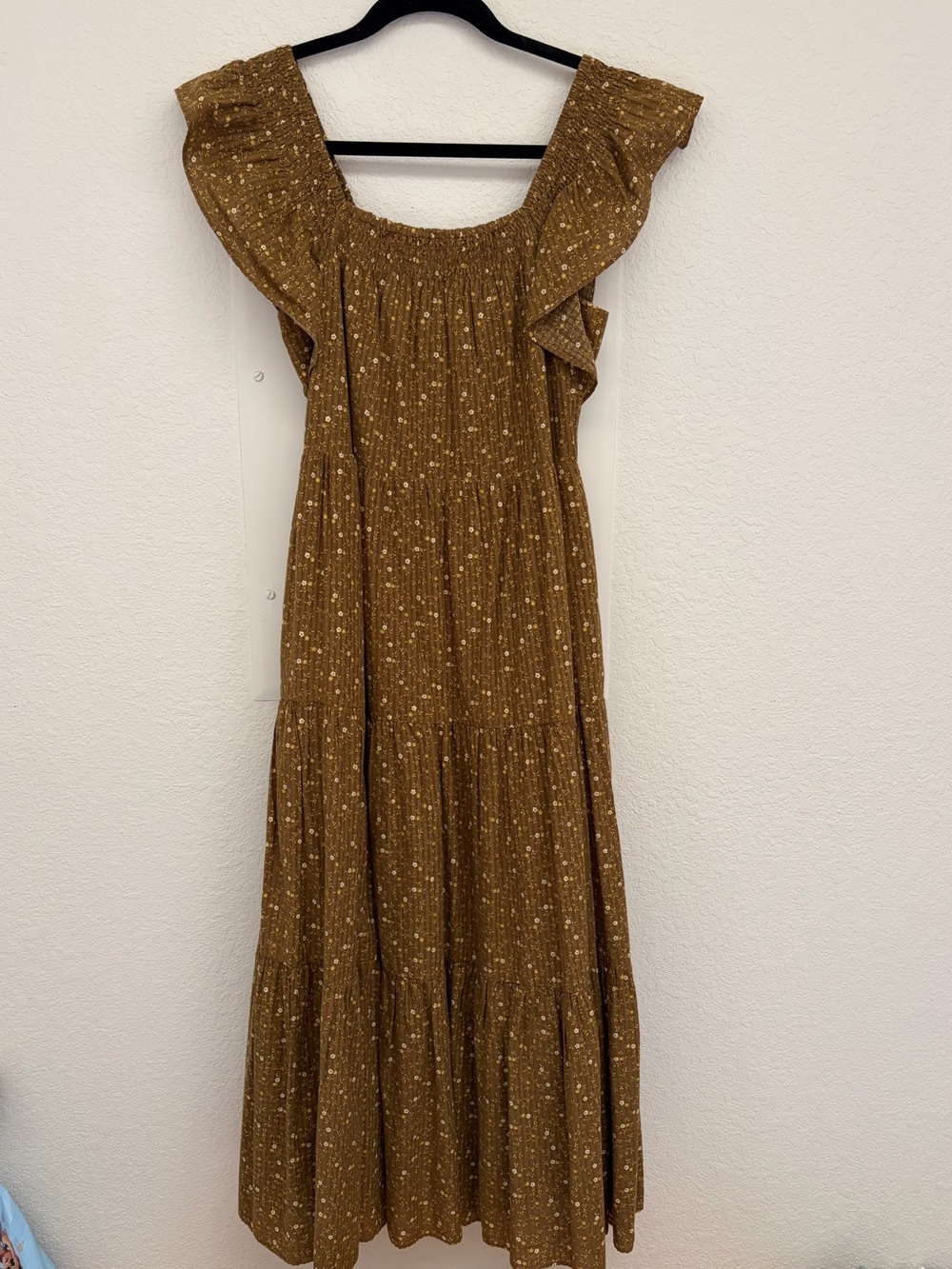 Madewell Mustard Speckled Ruffle-Sleeve Maxi Dress